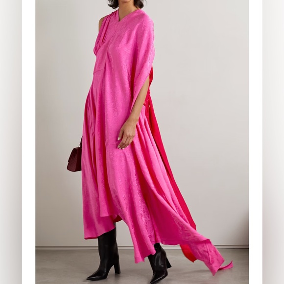 BALENCIAGA Asymmetric draped paneled satin-jacquard maxi dress - Picture 8 of 11